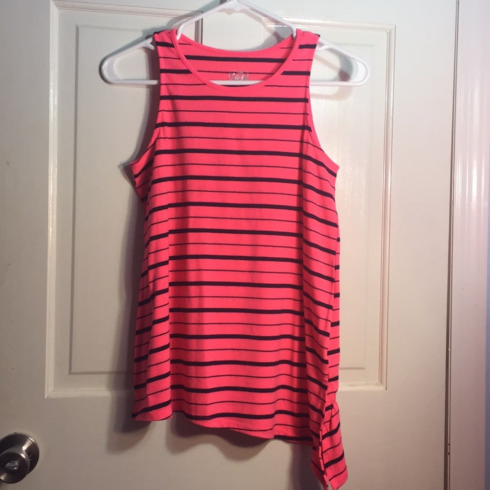 Hot pink tank to with navy stripes